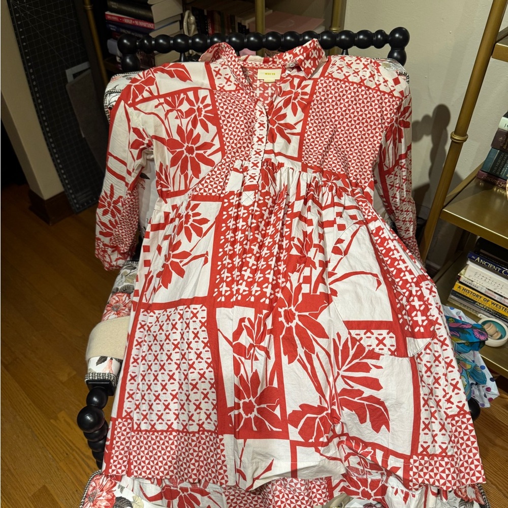 Maeve Red and White Mini Sundress with Collar